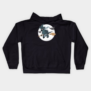 Halloween Witch Flying With Bats Kids Hoodie